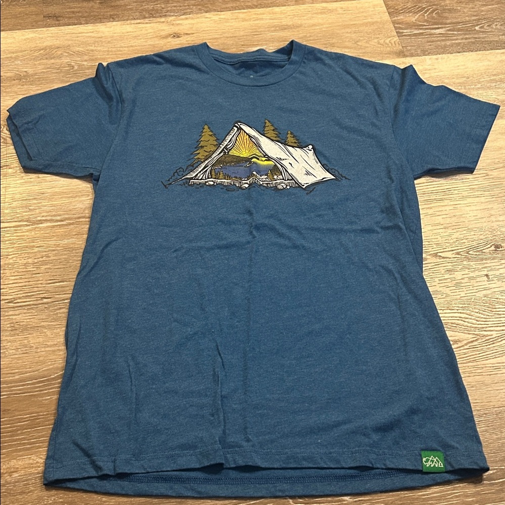 Blue Graphic Tee with Tent Design